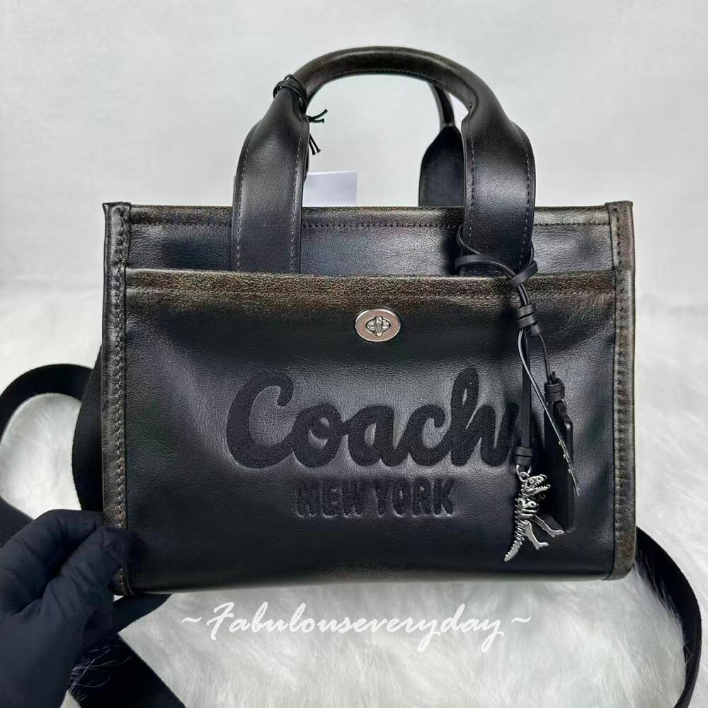 Coach Cargo 26 Crossbody In Loved Leather/Black/Brown CCC57 + Dinosaur Charm NWT
